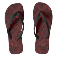 Vintage Red Gothic Rose Damask Pattern Flip Flops