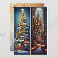 Christmas Trees and Books Promotional Bookmarks on Holiday Card