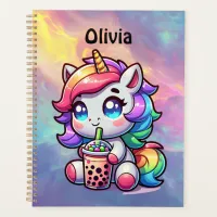 Cute Kawaii Unicorn with Bubble Tea Personalized Planner