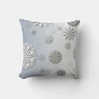 Elegant Paper Cut Winter Snowflakes On Silver Throw Pillow