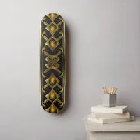 Elegant art deco pattern in black and gold skateboard