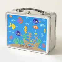 Cute Blue Underwater Colorful Fish Back To School Metal Lunch Box