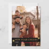 New year cheer black and gold simple holiday card