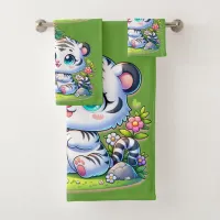 Cartoon White Tiger & Panda | Bath Towel Set