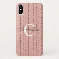 Cute Pink Rose Gold Glitter Stripes Monogram iPhone XS Case