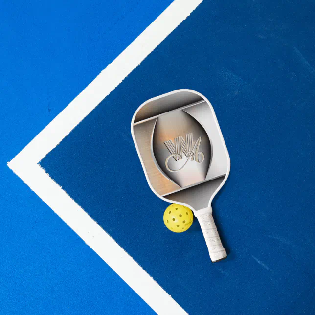 Shining brushed steel monogram  pickleball paddle