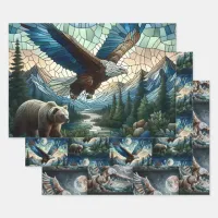 Mosaic Bear and Eagle in the Mountains  Wrapping Paper Sheets