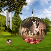 Merry Christmas Nativity Scene in Cathedral Wind Chime