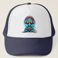  Pixel Art Alien Playing Video Games Trucker Hat