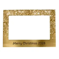 Glittery Rose Gold Glam Merry Christmas Magnetic Frame