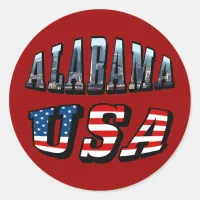 Alabama Picture and USA Flag Font Classic Round Sticker