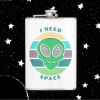I Need Space | Funny Vintage Alien Pun Flask