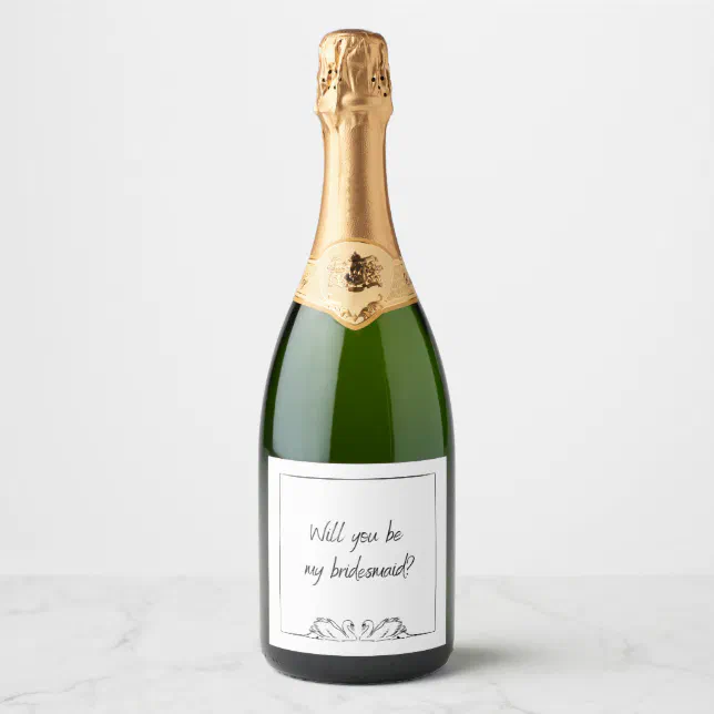 Timeless Handwritten Swans Bridesmaid Proposal Sparkling Wine Label