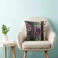 Purple roses by the window - gothic style throw pillow