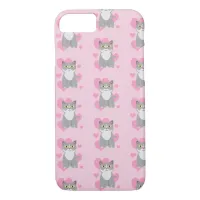 Fun Cute Grey Cat Love Cartoon iPhone 8/7 Case