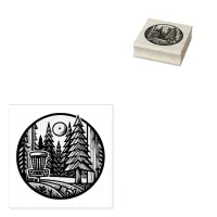 Disc Golf in the Woods Retro Vibe Art Rubber Stamp