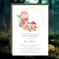 Woodland Whimsical Mushroom Forest 1st Birthday Invitation