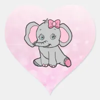 Elephant Baby Shower Pink and Gray Heart Sticker
