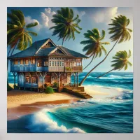 Pretty Log Cabin Beach House   Poster