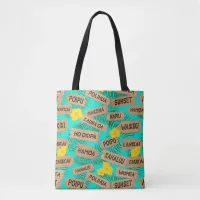 Hawaiian Beaches on Bright Blue Tote Bag