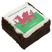 Happy St. David's Day Red Dragon Welsh Flag Square Brownie