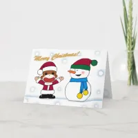 Sockmonkey and Snowman Greeting Card
