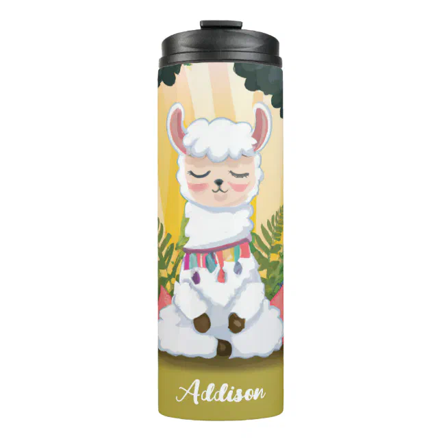 Cute Llama Meditating in Magical Forest Thermal Tumbler