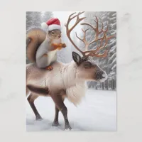 Adorable Squirrel Santa and the Reindeer Postcard