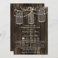 Barnwood,mason jars rustic rehearsal dinner invite