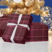 cozy winter berry red and black plaid christmas wrapping paper