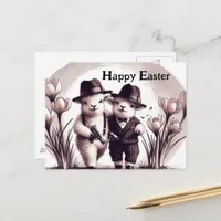 Funny Cute Vintage Gangster Easter Sheep Postcard