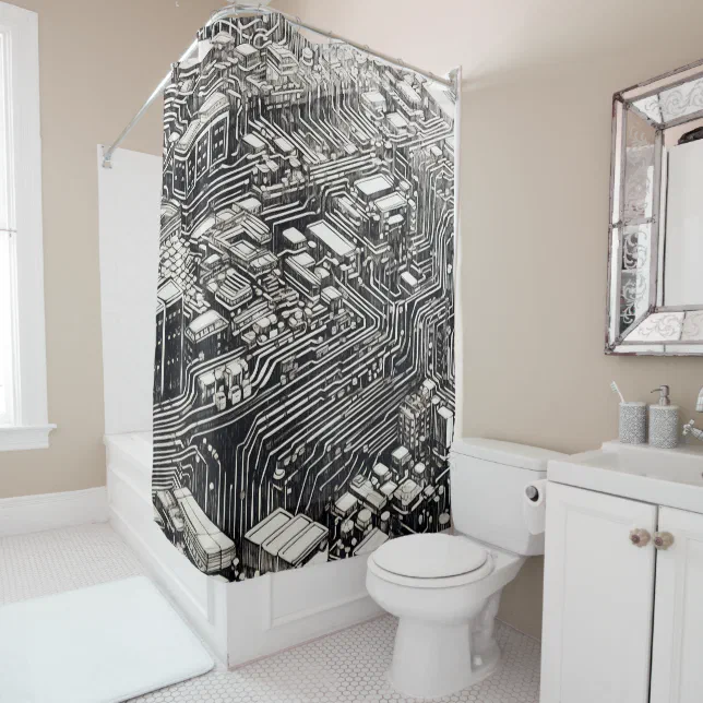 Circuit City ink drawing Shower Curtain