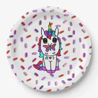 Cute Unicorn with Butterfly on Nose Candy Sprinkle Paper Plates