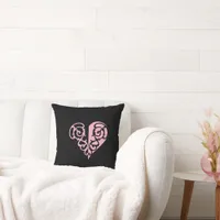 Bold Pink and Black Filigree Heart  Throw Pillow