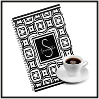 Stylish Black & White Geometric Pattern Monogram Planner