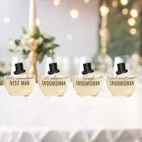 Groom's Team Name Top Hat Wedding Date Stemless Wine Glass