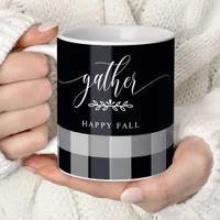 Gather Happy Fall Black & White Buffalo Check Coffee Mug