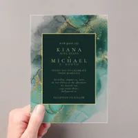 Moody Ink Emerald Gold Abstract ID988 Acrylic Invitations