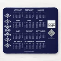 2025 Calendar Business Logo QR Code Navy Blue Mouse Pad