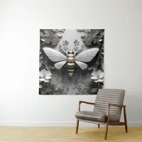 Golden Honeybee on Floral Canvas Tapestry