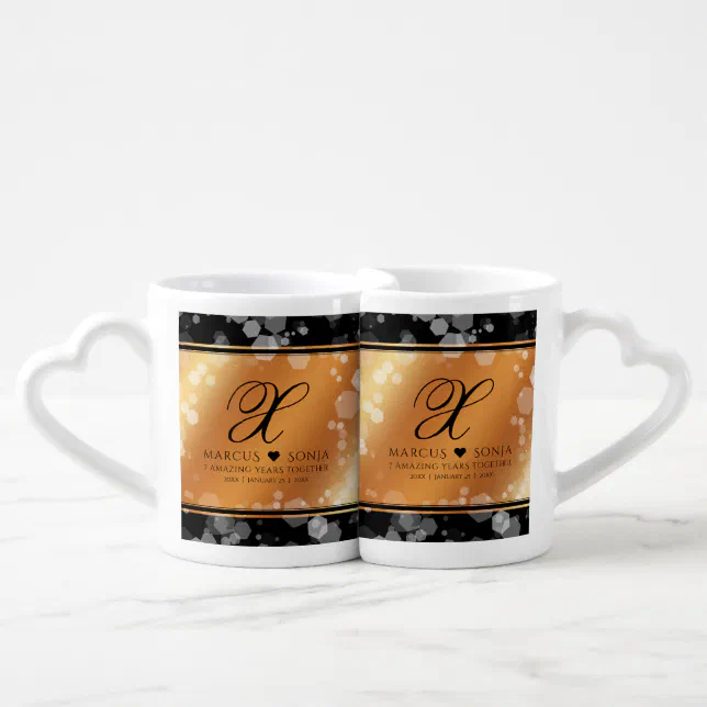 Elegant 7th 22nd 49th Copper Wedding Anniversary Coffee Mug Set