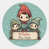 Cute Elf Personalised From Santa  Classic Round Sticker