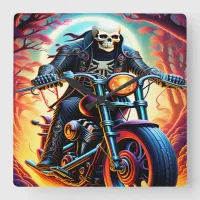 Skeleton Riding through the fire cave Square Wall Clock