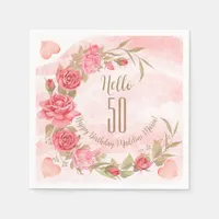 Pink Rose Wreath Personalized Birthday Party Event Napkins