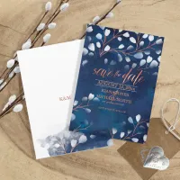 Watercolor Snowdrops Wedding Navy/Copper ID726 Save The Date