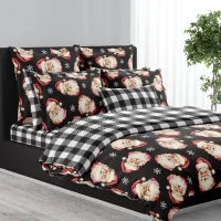 Vintage Santa Black And White Plaid Christmas Duvet Cover