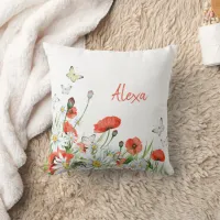 Poppies, Wildflowers, and Butterflies Floral Throw Pillow