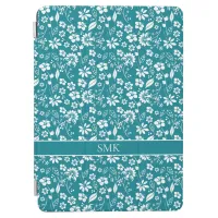 Girly Turquoise Teal Tropical Flowers Monogram iPad Air Cover