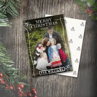 Rustic Christmas Border Family Name Family Photo Holiday Card