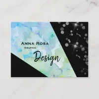 *~* Abstract Modern Black Glitter Geometric Floral Business Card